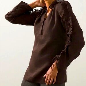Chico’s Ruffle Sleeve Cocoa Bean Blouse (Size 3), NWT